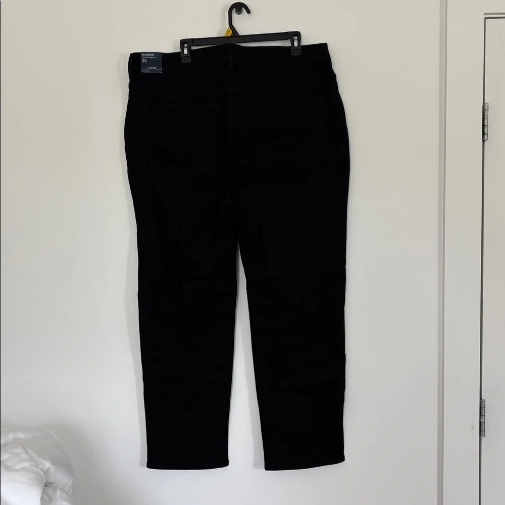 NWT J. Crew Black stovepipe straight leg jean stretch five button size 35